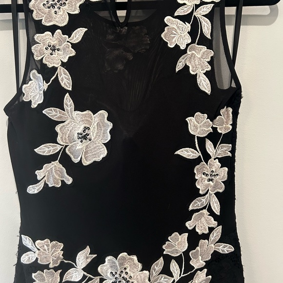 Betsy & Adam Gown - Lace-Mesh-Floral Lined Gown. Black/White Size 12 - Picture 2 of 8